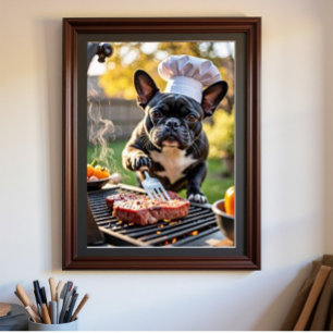Franse Bulldog Chef Grills Diner Poster