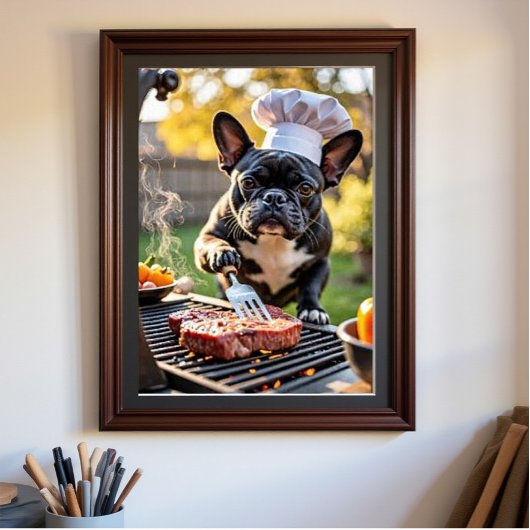 Franse Bulldog Chef Grills Diner Poster