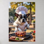Franse Bulldog Chef Grills Steak Poster (Voorkant)
