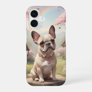 Franse Bulldog Cherry Blossoms Rainbow Cottagecore iPhone 16 Hoesje