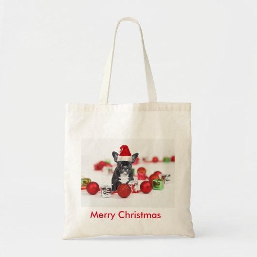 Franse Bulldog Christmas Canvas tas 100% katoen (Voorkant)