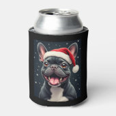 Franse Bulldog Christmas T-shirt met lange mouwen Blikjeskoeler (Blikje Voorkant)