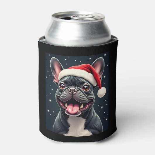 Franse Bulldog Christmas T-shirt met lange mouwen Blikjeskoeler (Blikje Voorkant)
