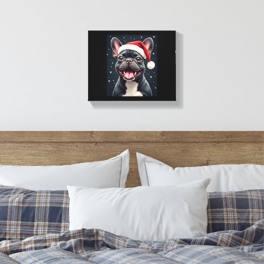 Franse Bulldog Christmas T-shirt met lange mouwen Canvas Afdruk (Insitu (Slaapkamer))