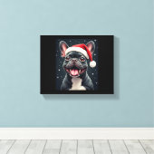 Franse Bulldog Christmas T-shirt met lange mouwen Canvas Afdruk (Insitu (Houten vloer))