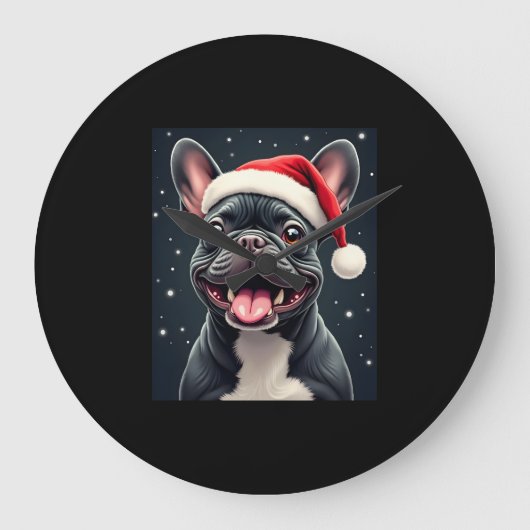 Franse Bulldog Christmas T-shirt met lange mouwen Grote Klok (Voorkant)