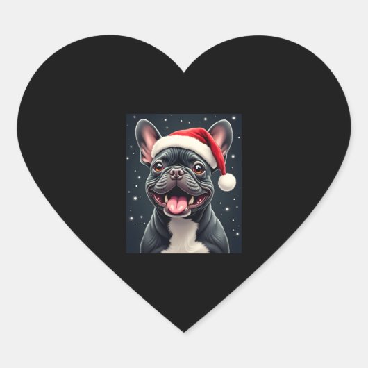 Franse Bulldog Christmas T-shirt met lange mouwen Hart Sticker (Voorkant)
