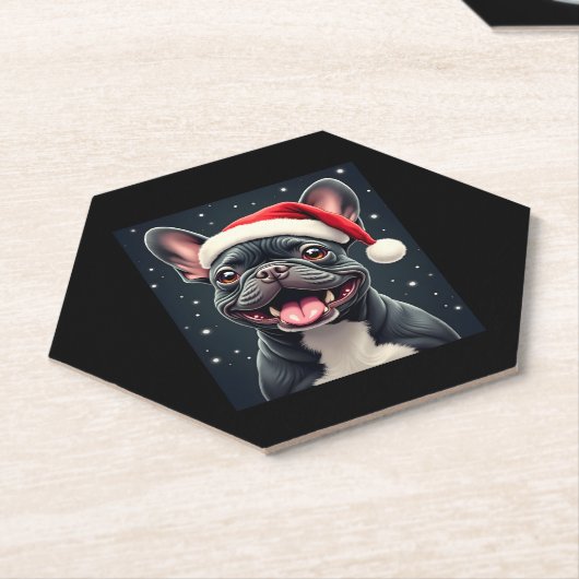 Franse Bulldog Christmas T-shirt met lange mouwen Kartonnen Onderzetters (Schuin)