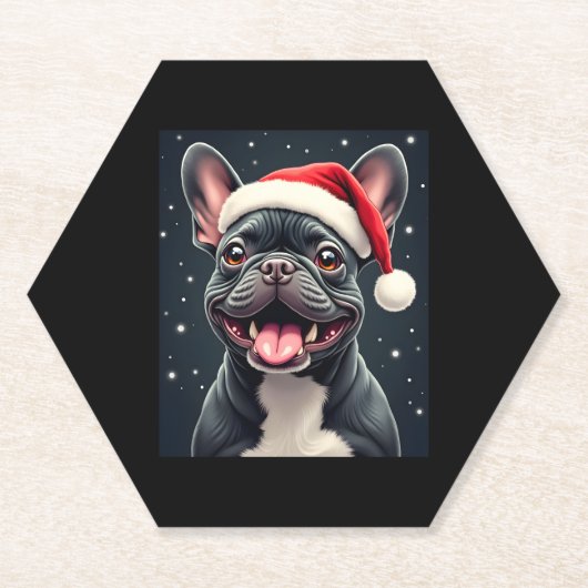Franse Bulldog Christmas T-shirt met lange mouwen Kartonnen Onderzetters (Voorkant)