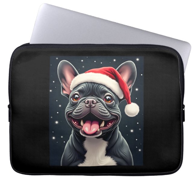 Franse Bulldog Christmas T-shirt met lange mouwen Laptop Sleeve (Voorkant)