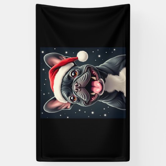 Franse Bulldog Christmas T-shirt met lange mouwen Spandoek (Verticaal)