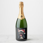 Franse Bulldog Christmas T-shirt met lange mouwen Sparkling Wijnetiket (Voorkant)