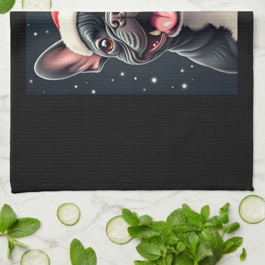 Franse Bulldog Christmas T-shirt met lange mouwen Theedoek (Gevouwen)