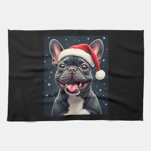 Franse Bulldog Christmas T-shirt met lange mouwen Theedoek (Horizontaal)