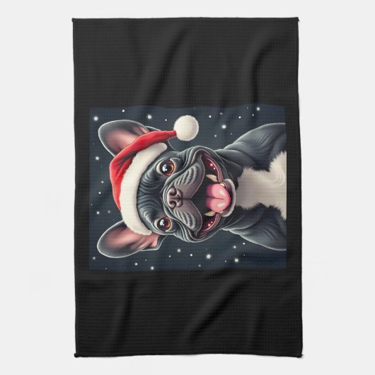 Franse Bulldog Christmas T-shirt met lange mouwen Theedoek (Verticaal)