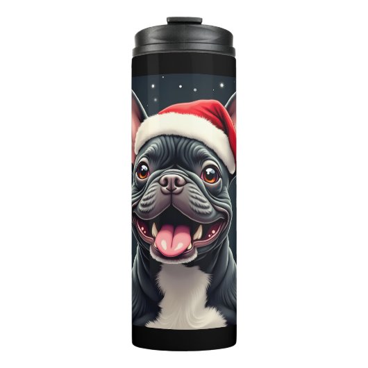 Franse Bulldog Christmas T-shirt met lange mouwen Thermosbeker (Voorkant)