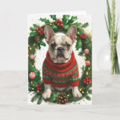Franse Bulldog Christmas Wreath Holiday Art Kaart (Voorkant)