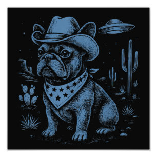 Franse Bulldog Cowboy UFO Cowboy Dog Foto Afdruk