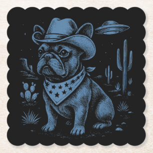Franse Bulldog Cowboy UFO Cowboy Dog Kartonnen Onderzetters