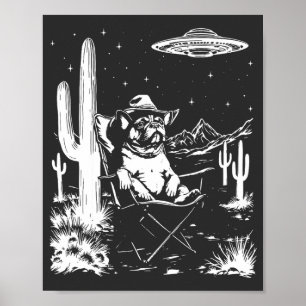 Franse Bulldog Cowboy UFO Poster