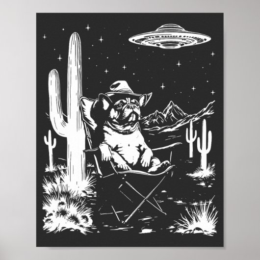 Franse Bulldog Cowboy UFO Poster (Voorkant)