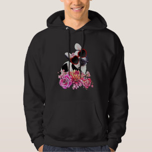Franse Bulldog Crown Flowers and Heart Sunbribries Hoodie