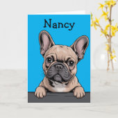 Franse Bulldog Cute Aangepaste Franse Greetingkaar Kaart (Gele Bloem)