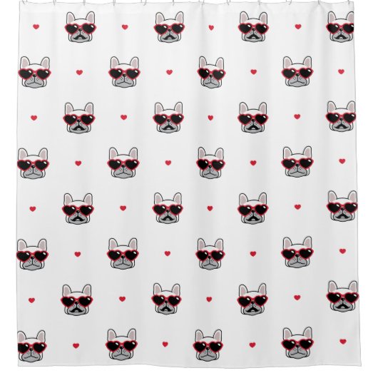 Franse Bulldog | Cute Frenchie Pattern White Douchegordijn (Voorkant)