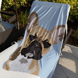 Franse Bulldog | Cute Frenchie Strandlaken<br><div class="desc">Gepersonaliseerde pop art franse bulldog strandlaken met een schattige rode fawn frenchie op een pastelblauwe achtergrond die kan worden gewijzigd in elke kleur,  en jouw naam.</div>