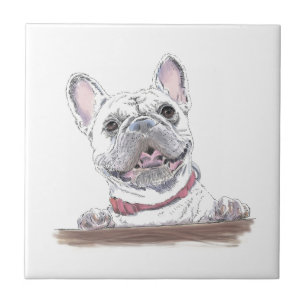 Franse Bulldog Cute Happy Tekening   Behandelde be Tegeltje