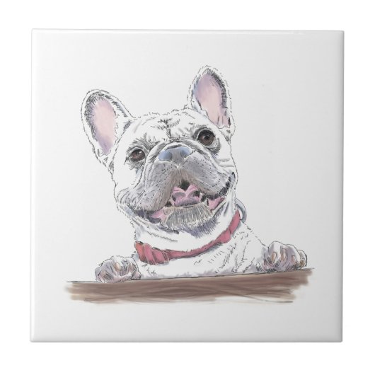 Franse Bulldog Cute Happy Tekening | Behandelde be Tegeltje (Voorkant)