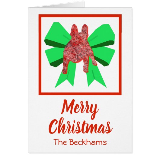 Franse Bulldog Cute Kerstmis Dog & Bow Card (Voorkant)