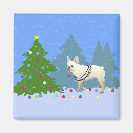 Franse Bulldog Decorting Tree in the Forest Magneet (Voorkant)