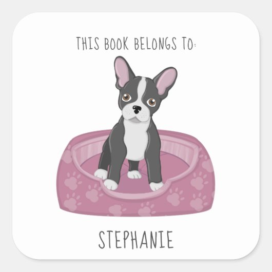 Franse Bulldog Dit boek behoort tot Vierkante Sticker (Voorkant)