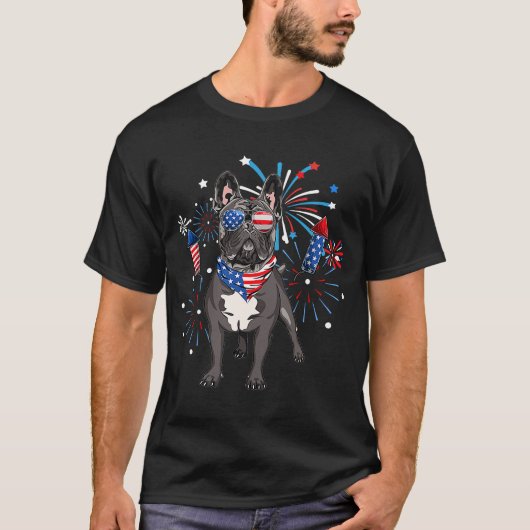 Franse Bulldog Dog American USA vlag 4e juli w.z. T-shirt (Voorkant)