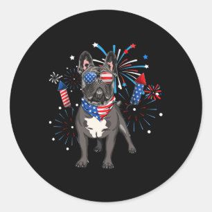 Franse Bulldog Dog American USA vlag op 4 juli W.P Ronde Sticker
