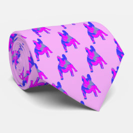 Franse Bulldog Dog Cute Pink Blue Silhouette Pink Stropdas