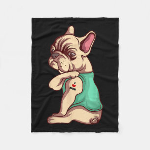 Franse Bulldog Dog I Love mama Tattoo Lover Funny  Fleece Deken