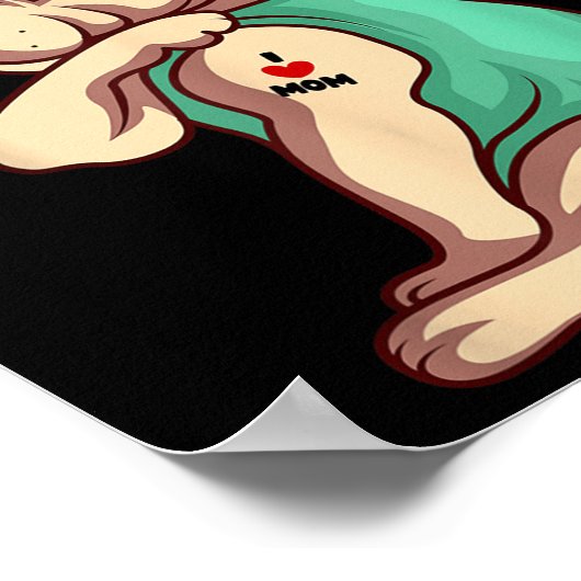 Franse Bulldog Dog I Love mama Tattoo Lover Funny  Poster (Hoek)