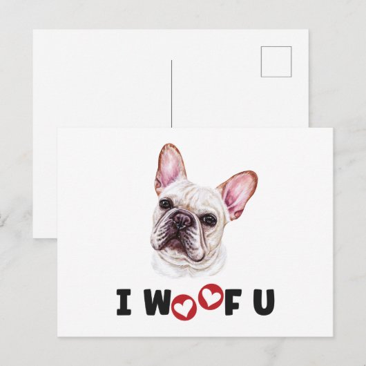 Franse Bulldog Dog I Woof je Uitnodiging Briefkaart (Voorkant / Achterkant)