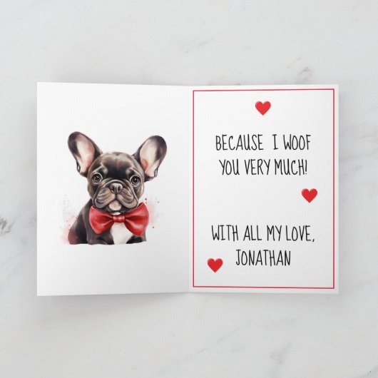 Franse Bulldog Dog I Woof You Valentijn Kaart (Binnen)