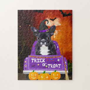 Franse Bulldog Dog in Halloween Truck Legpuzzel