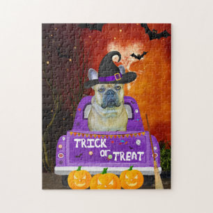 Franse Bulldog Dog in Halloween Truck Legpuzzel