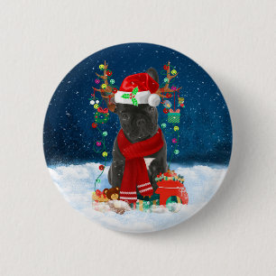 Franse Bulldog Dog in sneeuw met kerstcadeaus Ronde Button 5,7 Cm