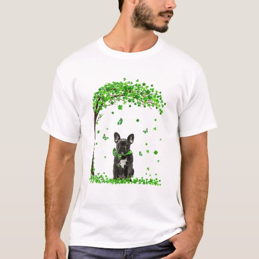Franse Bulldog Dog Irish Green Shamrock Clover St T-shirt (Voorkant)