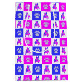 Franse Bulldog Dog & Paw Hot Pink & Blue Medium Cadeauzakje (Voorkant)