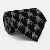 Franse Bulldog Dog Silhouette Yellow & Blue Black Stropdas (Opgerold)