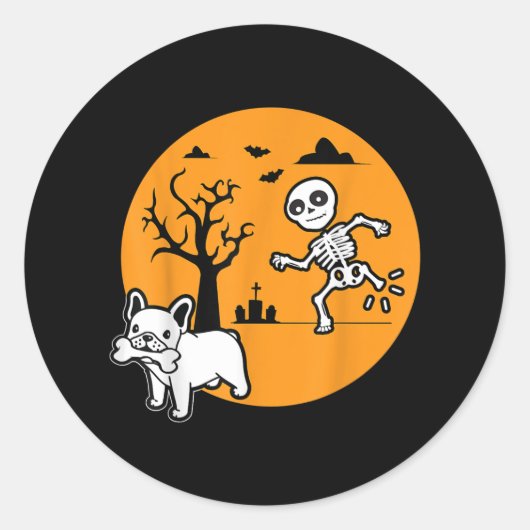 Franse Bulldog Dog Skeleton Bone Halloween Costume Ronde Sticker (Voorkant)