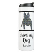 Franse Bulldog Dog Yellow & Blue Grid Silhouette Thermosbeker (Gedraaid links)