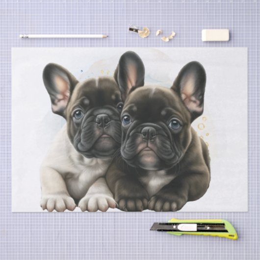 Franse Bulldog Dogs Cute Couple Tissuepapier (Craft)
